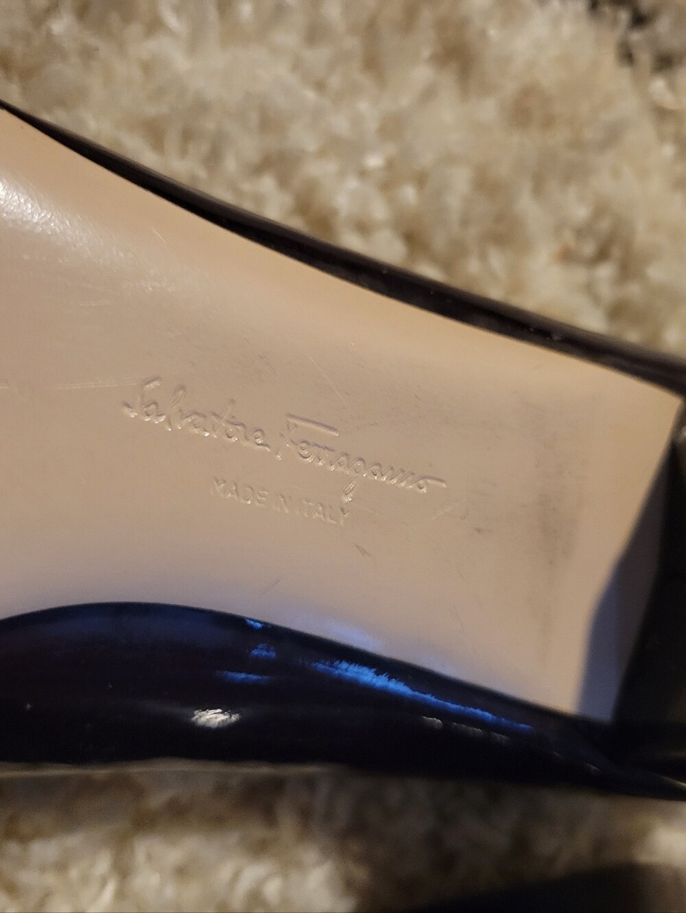 Salvatore Ferragamo Dark Brown Patent Leather Flats with Gold Buckle - Picture 12 of 16